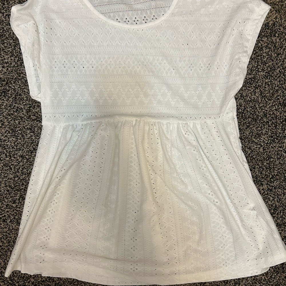 Cream Peplum Blouse with Short Sleeves